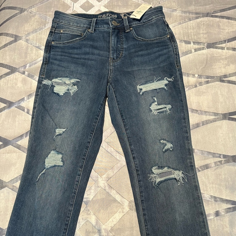 Maurice’ss Blue Distressed Ladies Jeans - Size 6 Long